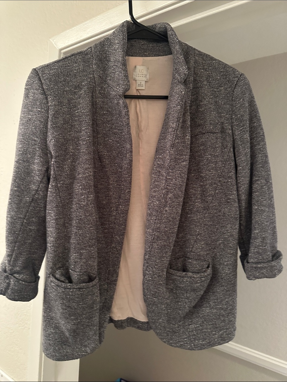 LC Lauren Conrad Heather Gray Open-Front Knit Cardigan Blazer